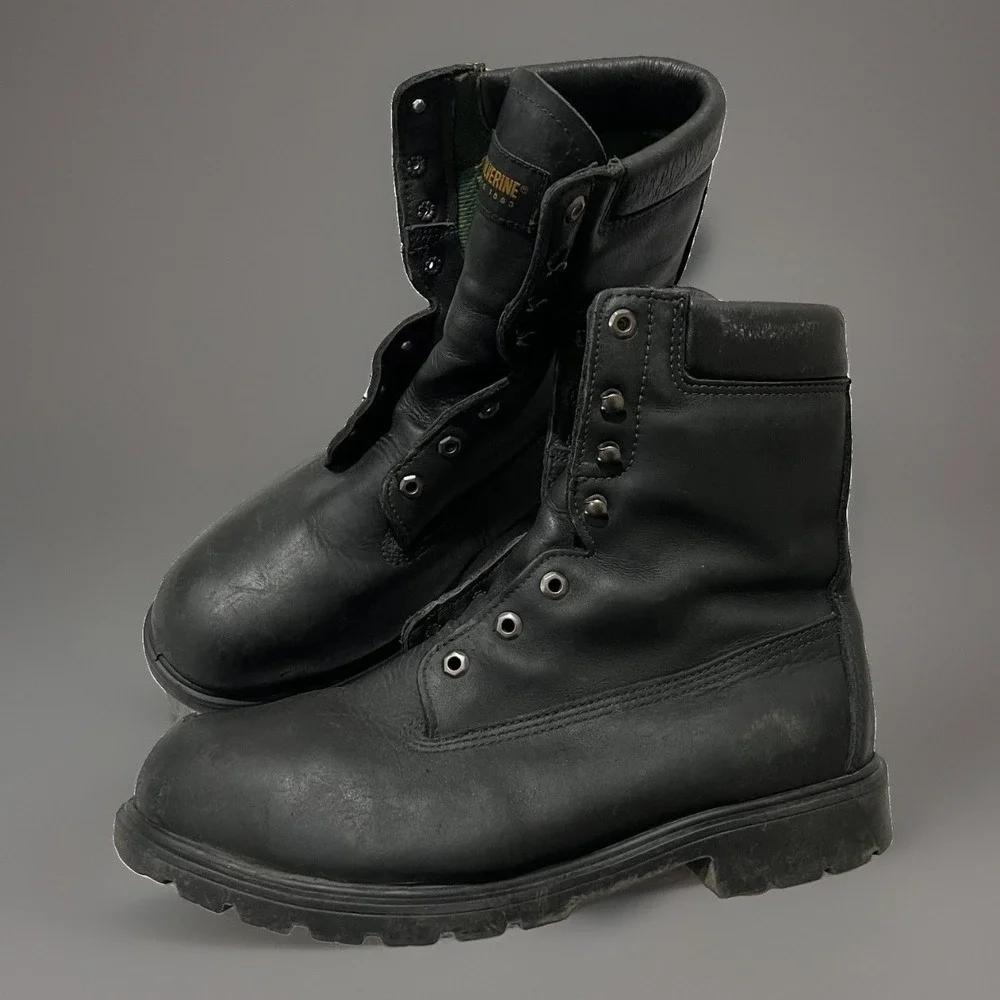 Wolverine Mens Black Leather Waterproof Steel Toe ASTM Work Boots Size 13 Wide